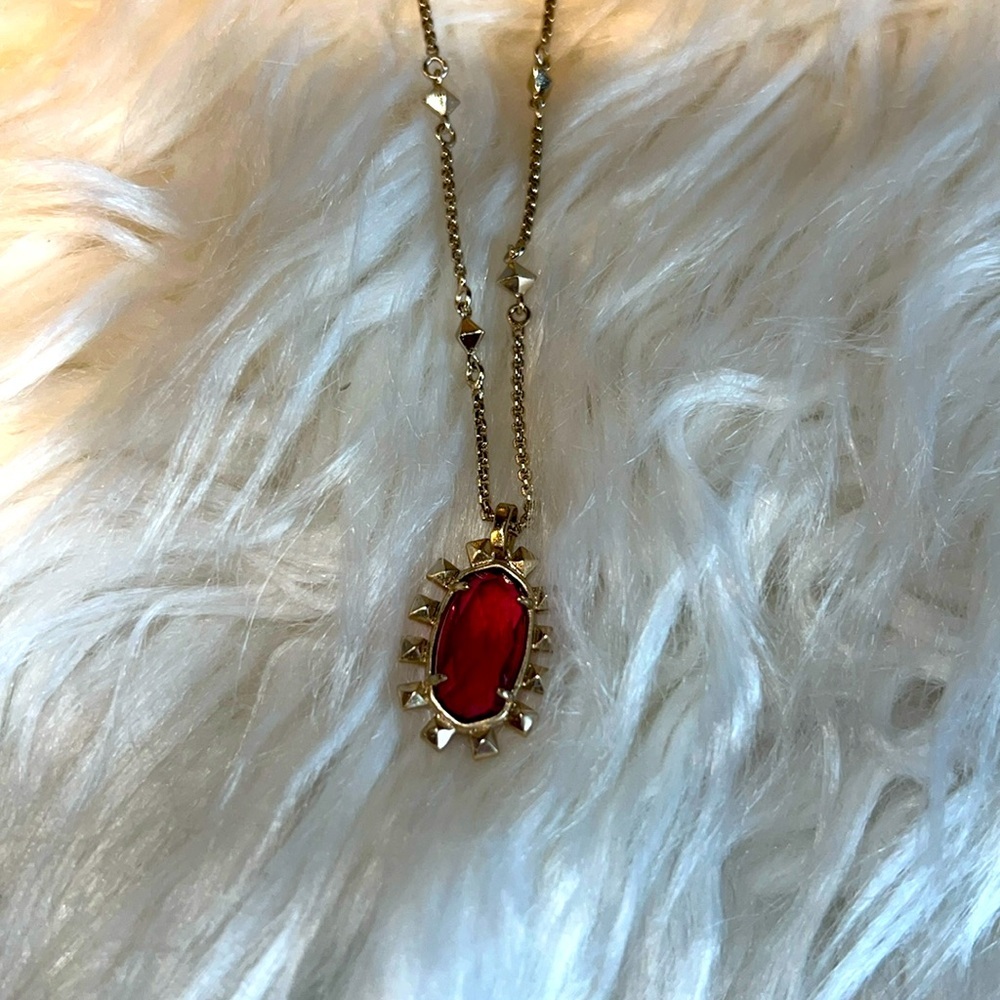 Elegant Gold Kendra Scott Brett Necklace with Red Pendant